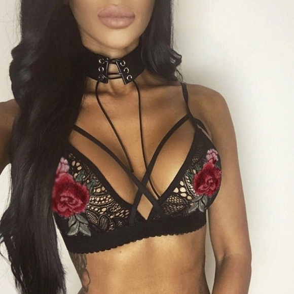 Rose bralette crop top bra embroidered lace sexy - Picture 1 of 5